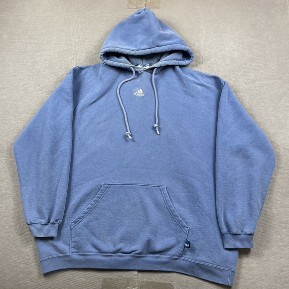 Vintage‎ Adidas Sweatshirt Mens 2XL Blue Center Logo Pullover Hoodie USA Minimal